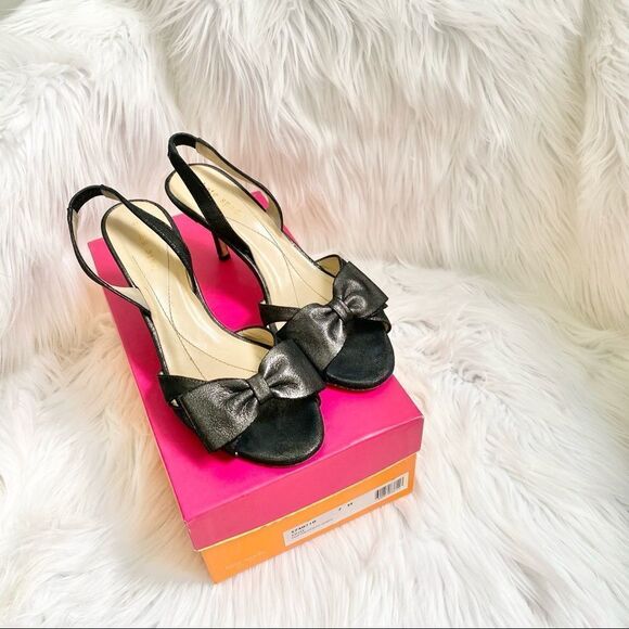 Kate Spade Muse pewter liquid suede leather sling back bow heel sandal 7 - Picture 1 of 9